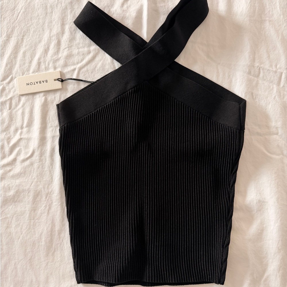 Babaton Black Ribbed Crop Top